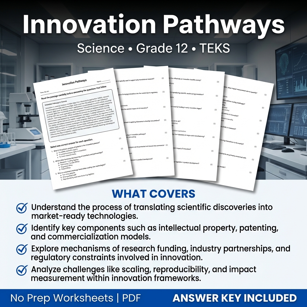 Grade 12 Science Worksheet on Innovation Pathways | TEKS-Aligned Practice