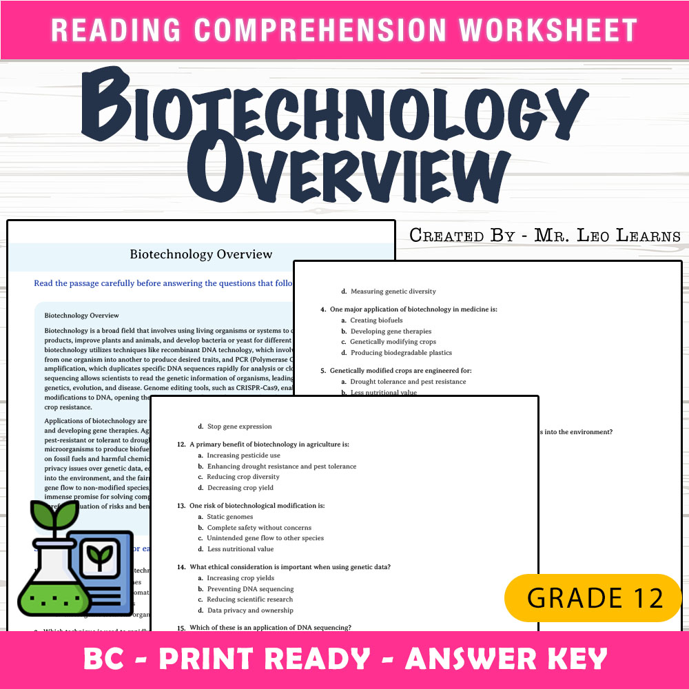 Grade 12 Science worksheet mcq paper worksheet — Grade 12 Science — Worksheet MCQ Paper for Mastering Biotechnology — page 1