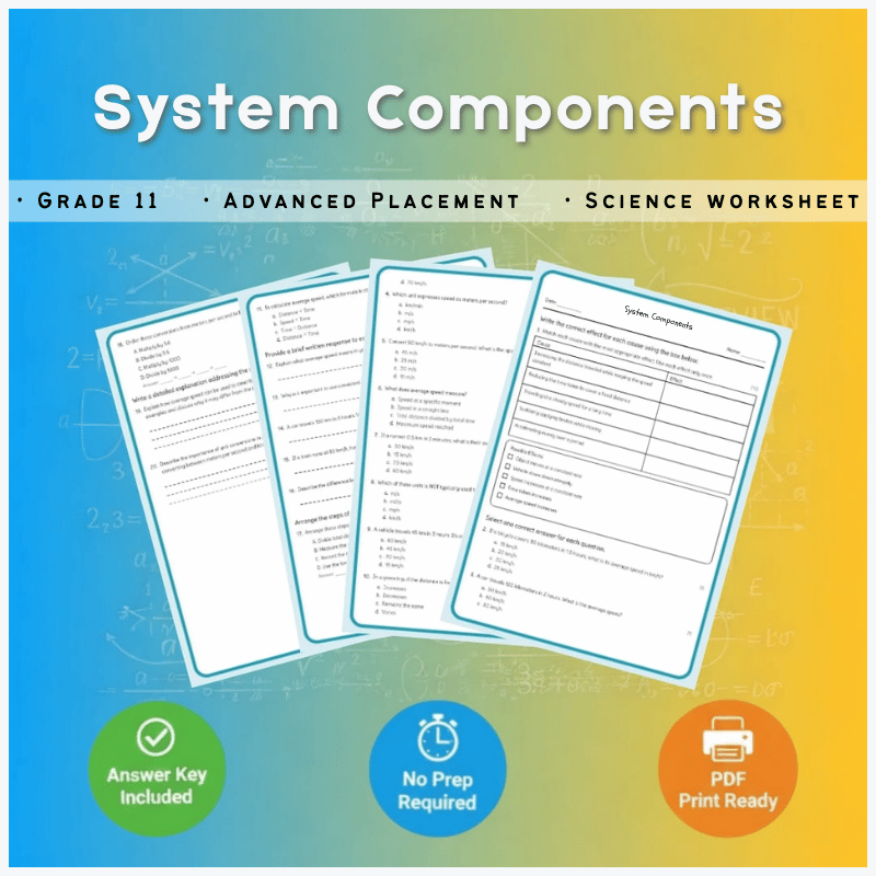 Grade 11 Science – Systems Components Worksheet (AP | Science 1 PDF)