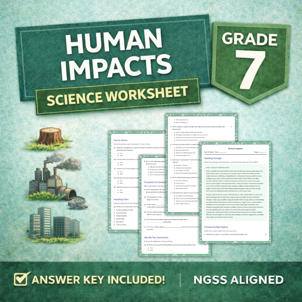 Grade 7 Science g7 ngss worksheet — 7th Grade Science | Human Impacts Worksheet (NGSS-Aligned Printable PDF)