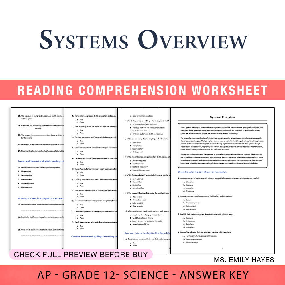 Grade 12 Science worksheet assessment worksheet — 12th Grade Science | Systems Overview Worksheet (PDF+ Answer Key) — page 1