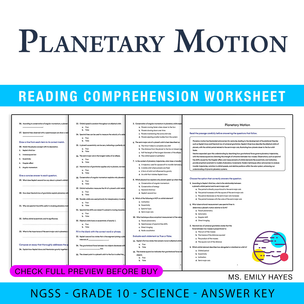 Grade 10 Science — worksheet — 10th Grade Science | Planetary Motion Worksheet (PDF + Answer Key) — page 1