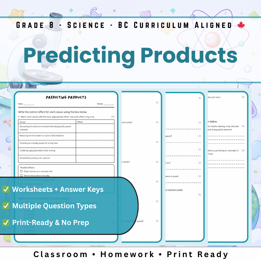 Grade 8 Science | Predicting Reaction Products Worksheet(Answer Key) BC Standard