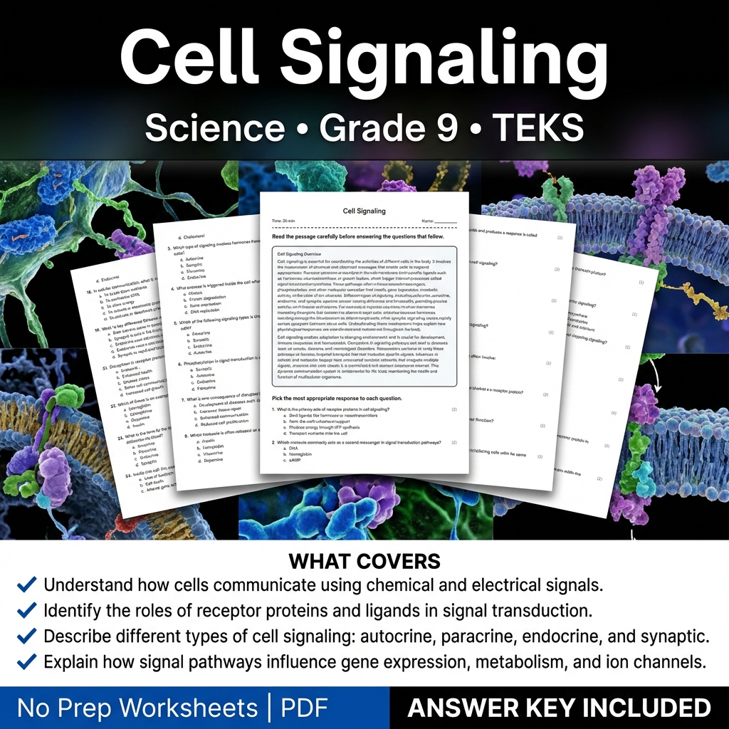 Cell Signaling Worksheet for Grade 9 Science | TEKS Aligned
