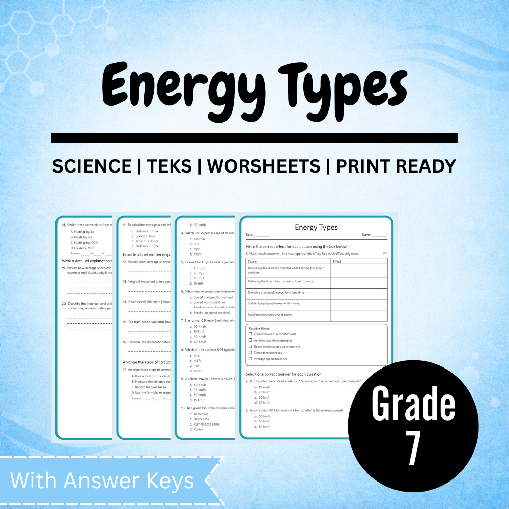 Grade 7 Science Unit Workbook | Motion, Forces & Energy TEKS-Aligned Worksheets — included worksheet 4