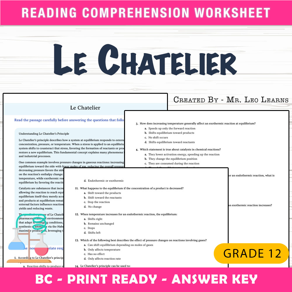 Grade 12 Science worksheet mcq paper worksheet — Grade 12 Science — Worksheet MCQ Paper for Mastering Le Ch atelier — page 1