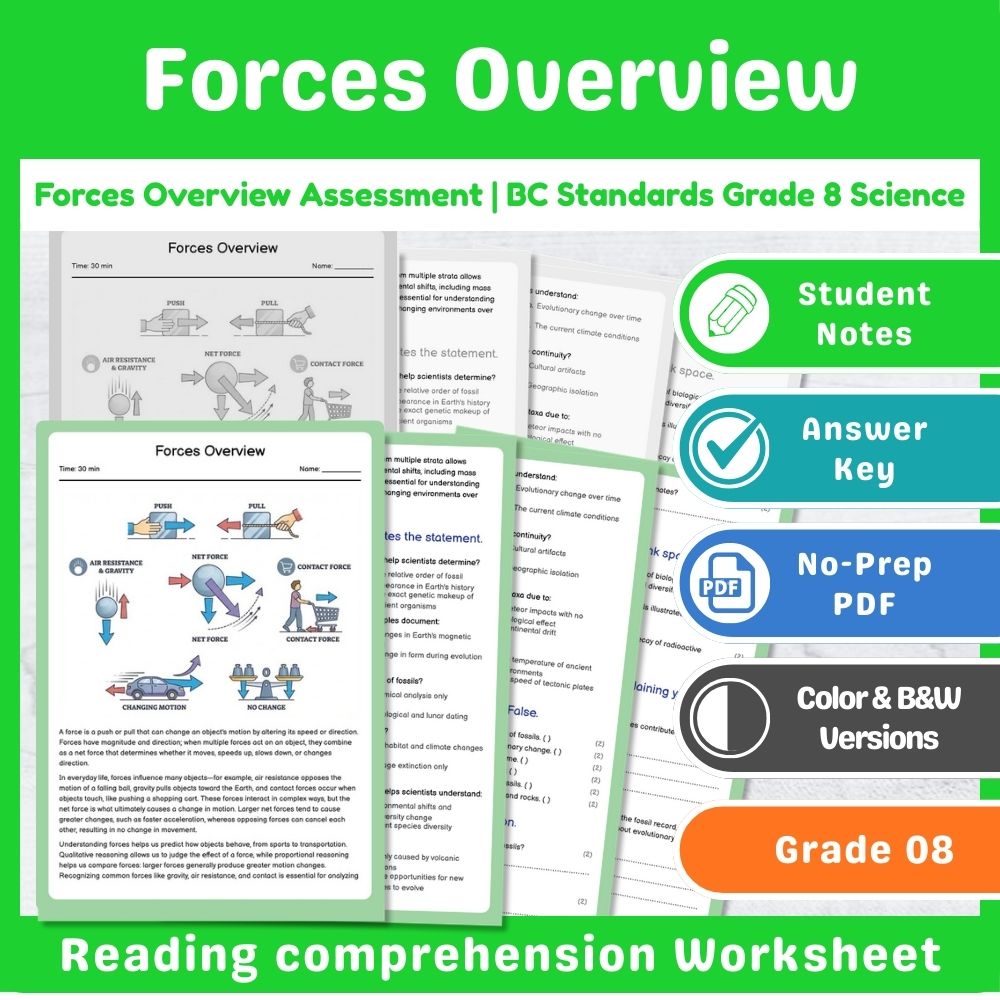 Grade 8 Science Assessment – Motion & Forces Standards-Aligned Mini Bundle — included worksheet 4