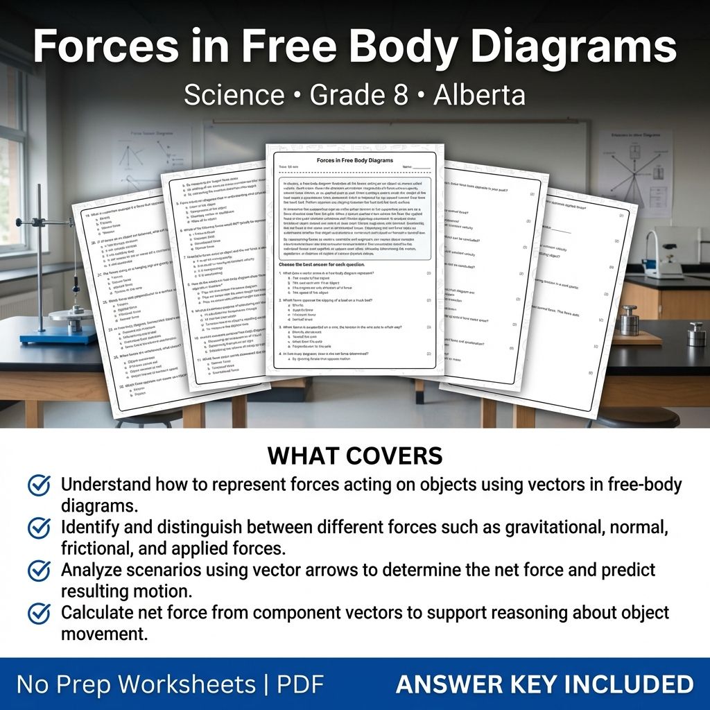 Forces in Free Body Diagrams Worksheet | Alberta Grade 8 Science