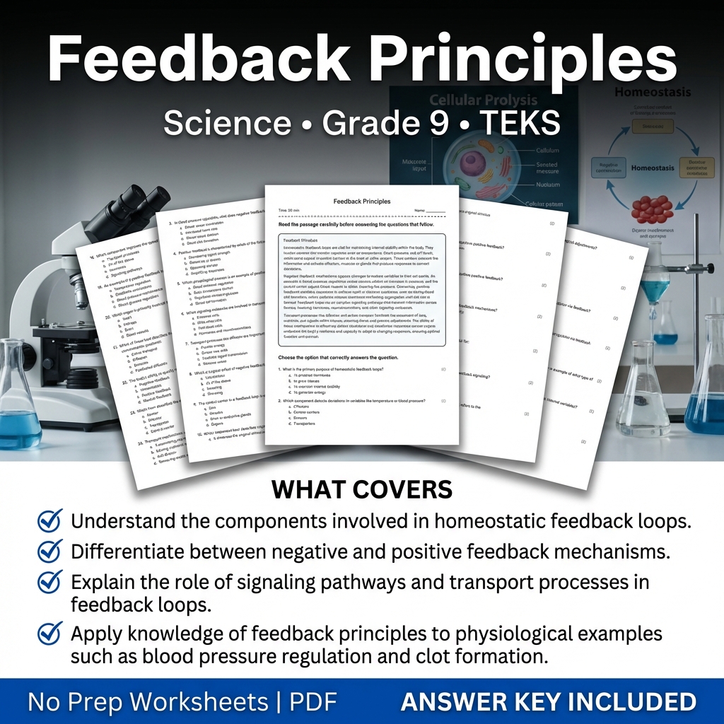 Feedback Principles Worksheet for Grade 9 Science TEKS Alignment