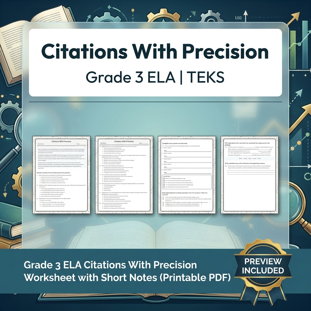 Grade 3 ELA Writing, Reading, and Research Skills Full-Year Bundle TEKS — included worksheet 5