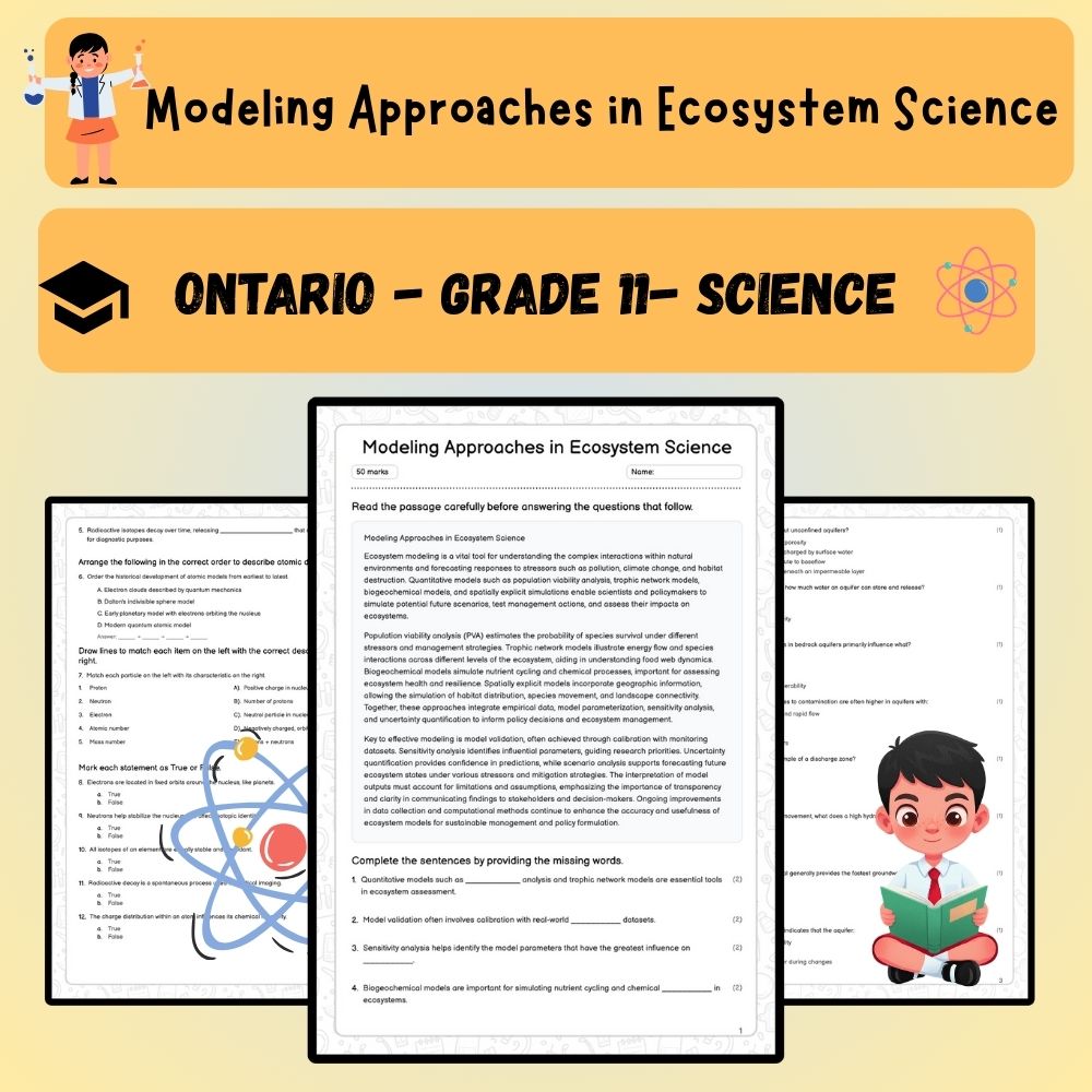 Grade 11 Science worksheet worksheet — Grade 11 Science | Ecosystem Modeling Assessment Worksheet (Ontario Standards) (PDF…