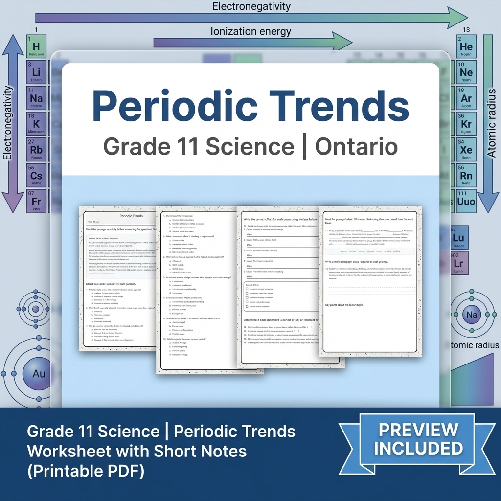 Grade 11 Science Full Year Bundle | Ontario Curriculum & Framework — included worksheet 15
