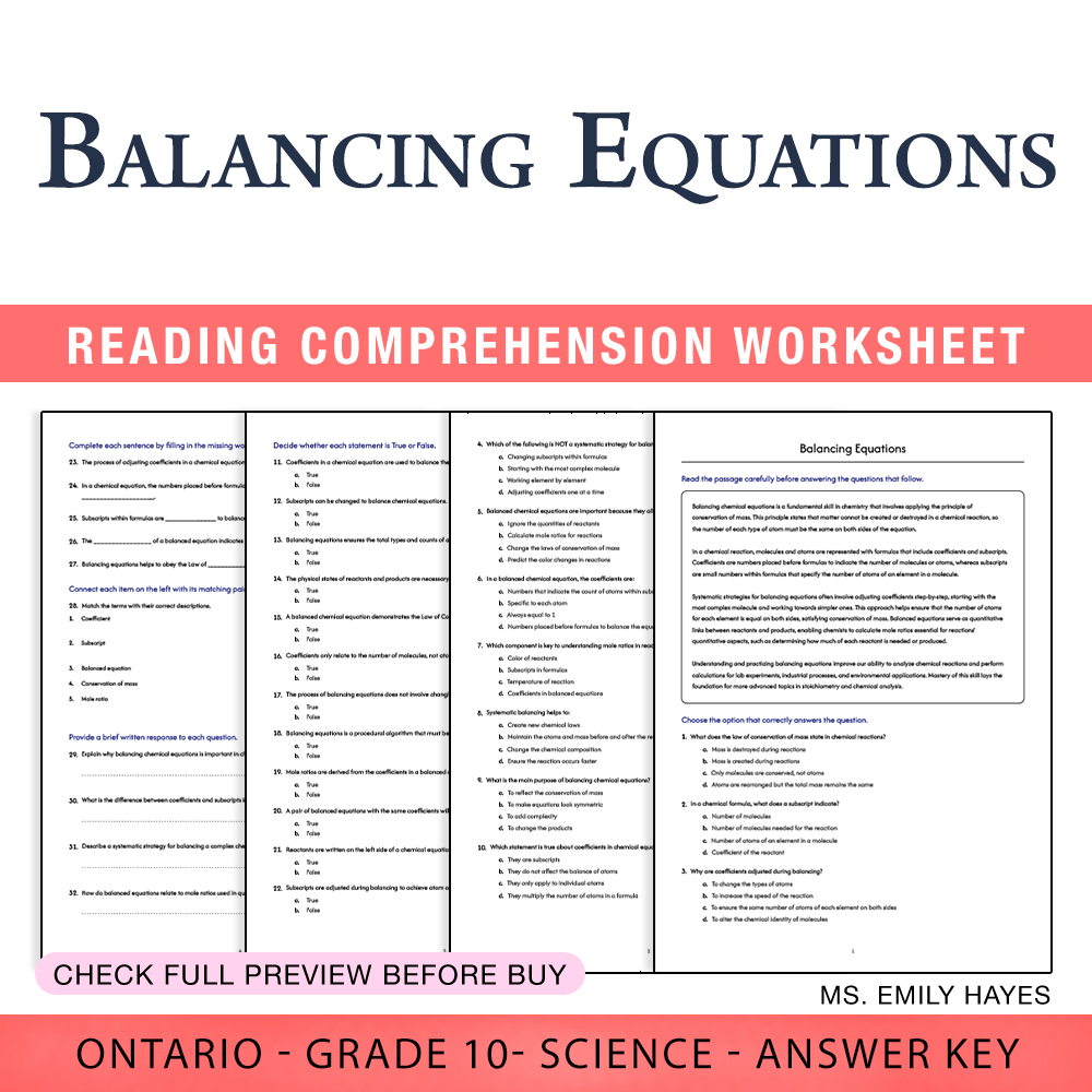 Grade 10 Science worksheet worksheet — 10th Grade Science | Balancing Chemical Equations Worksheet (PDF + Answer Key) — pa…