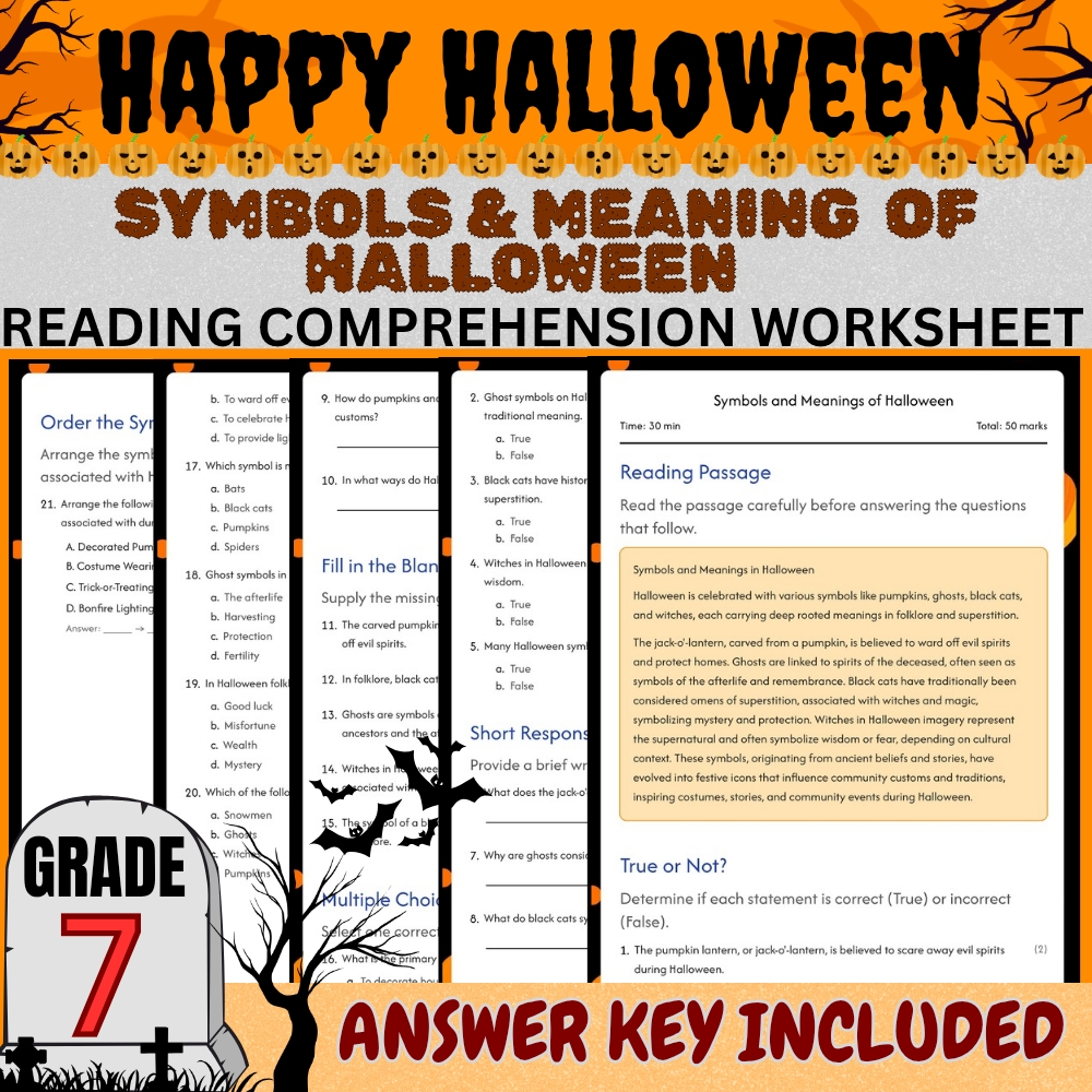Grade 7 Seasonal Halloween Education Unit | Worksheets & Answer Keys — included worksheet 2