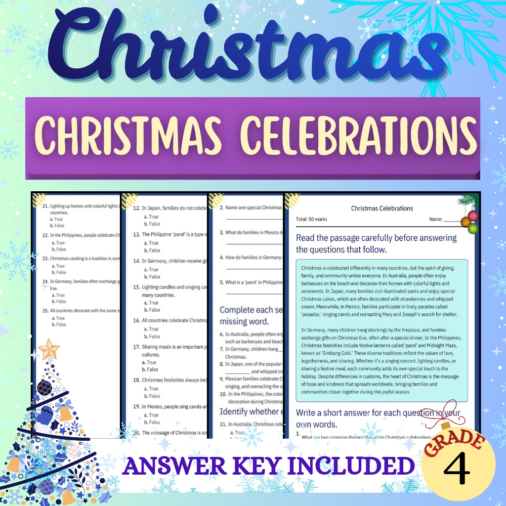 Grade 4 Seasonal Education Bundle – Christmas Origins & Traditions Worksheets — included worksheet 2