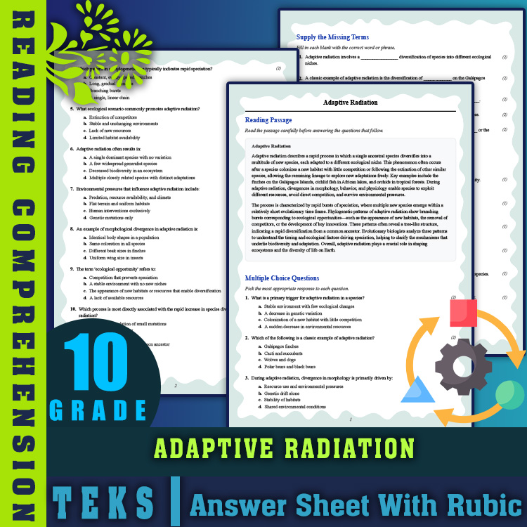 Grade 10 Science reading worksheets worksheet — 10th Grade Science | Adaptive Radiation Reading Worksheets (PDF + Answer K…