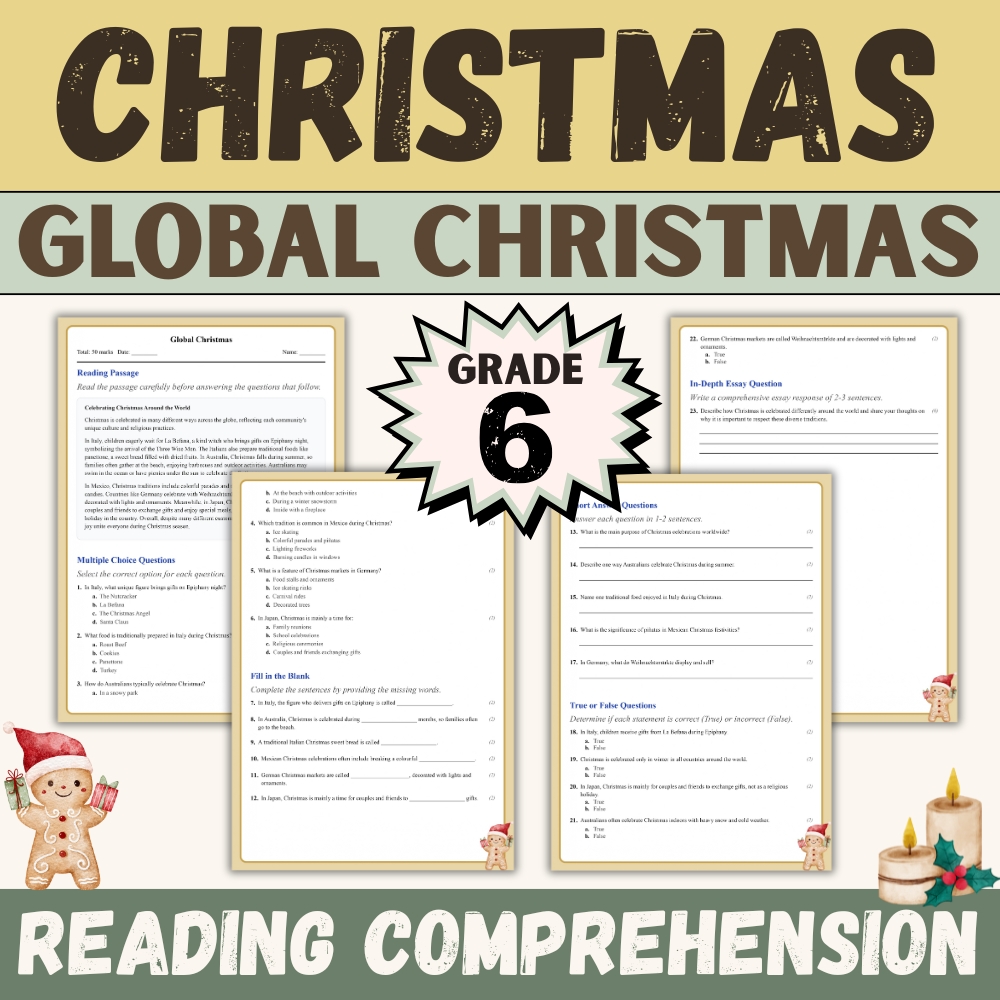 Grade 6 Seasonal g6 worksheet — 6th Grade Seasonal Holidays | Global Christmas Worksheet