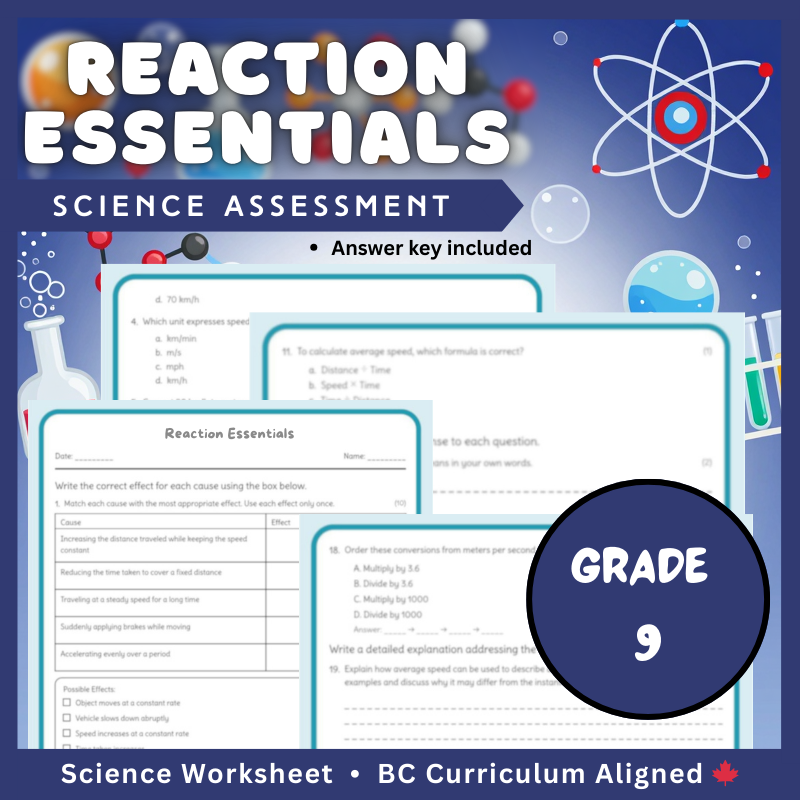 Grade 9 Science science 1 worksheet — Grade 9 Science | Reaction Essentials Worksheet (PDF) – BC Standards & Practice