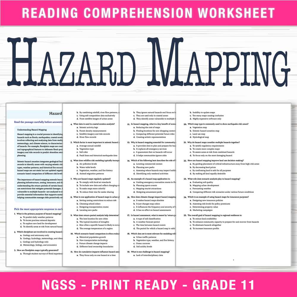 Grade 11 Science worksheet worksheet — Grade 11 Science – Hazard Mapping Worksheet (PDF + Answer Key) — page 1