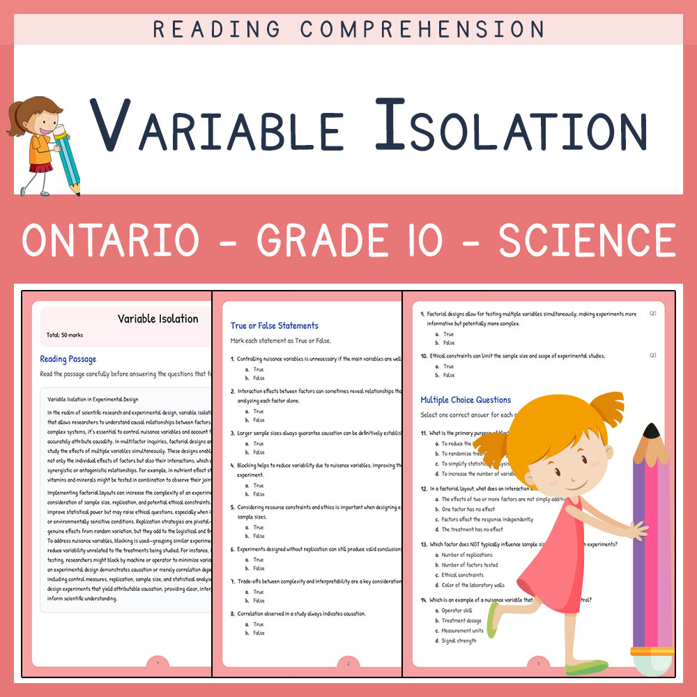 Grade 10 Science worksheet elena worksheet — Grade 10 Science | Variable Isolation Worksheet | Ontario Standard — page 1