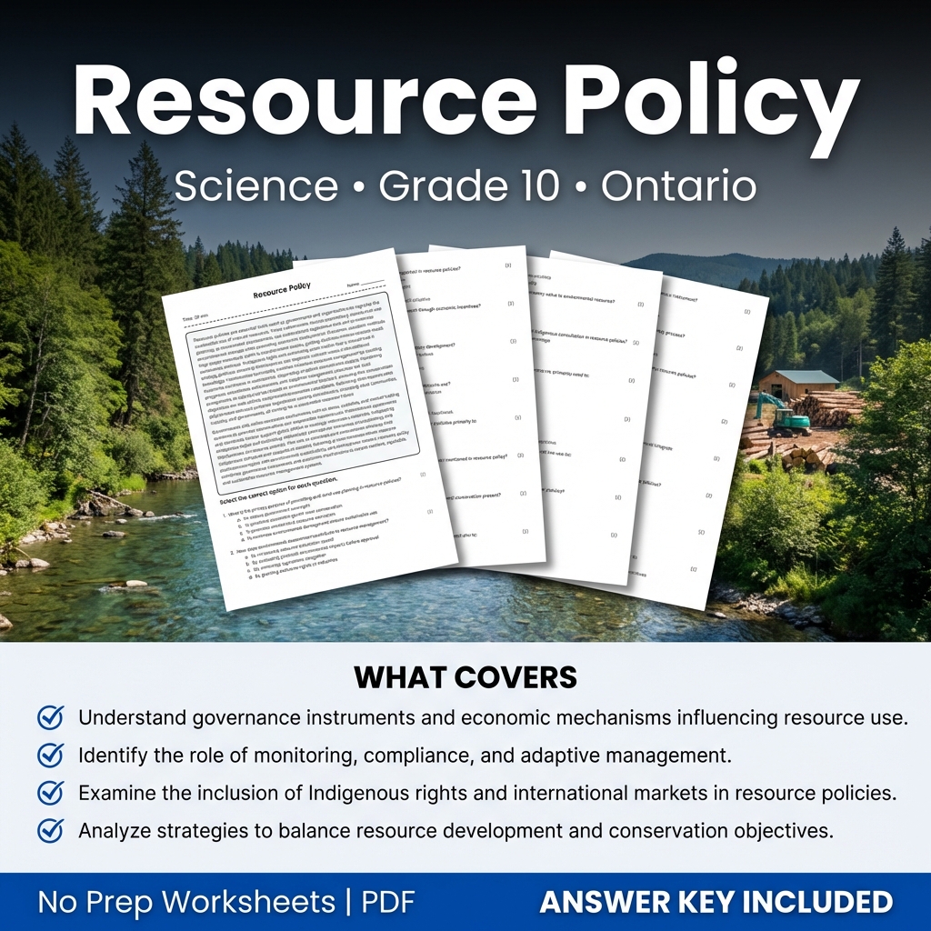 Resource Policy Worksheet for Grade 10 Science | Ontario Standards