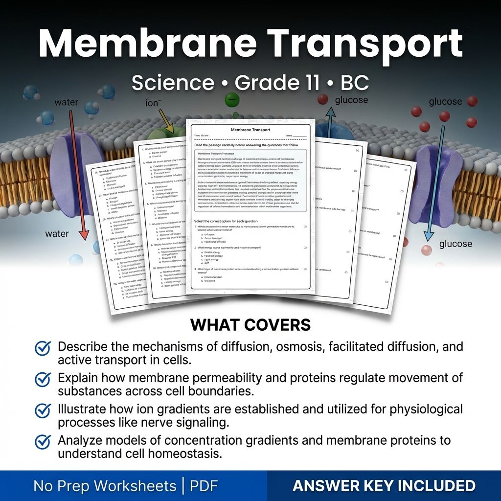 Membrane Transport Worksheet for Grade 11 Science | BC Standards