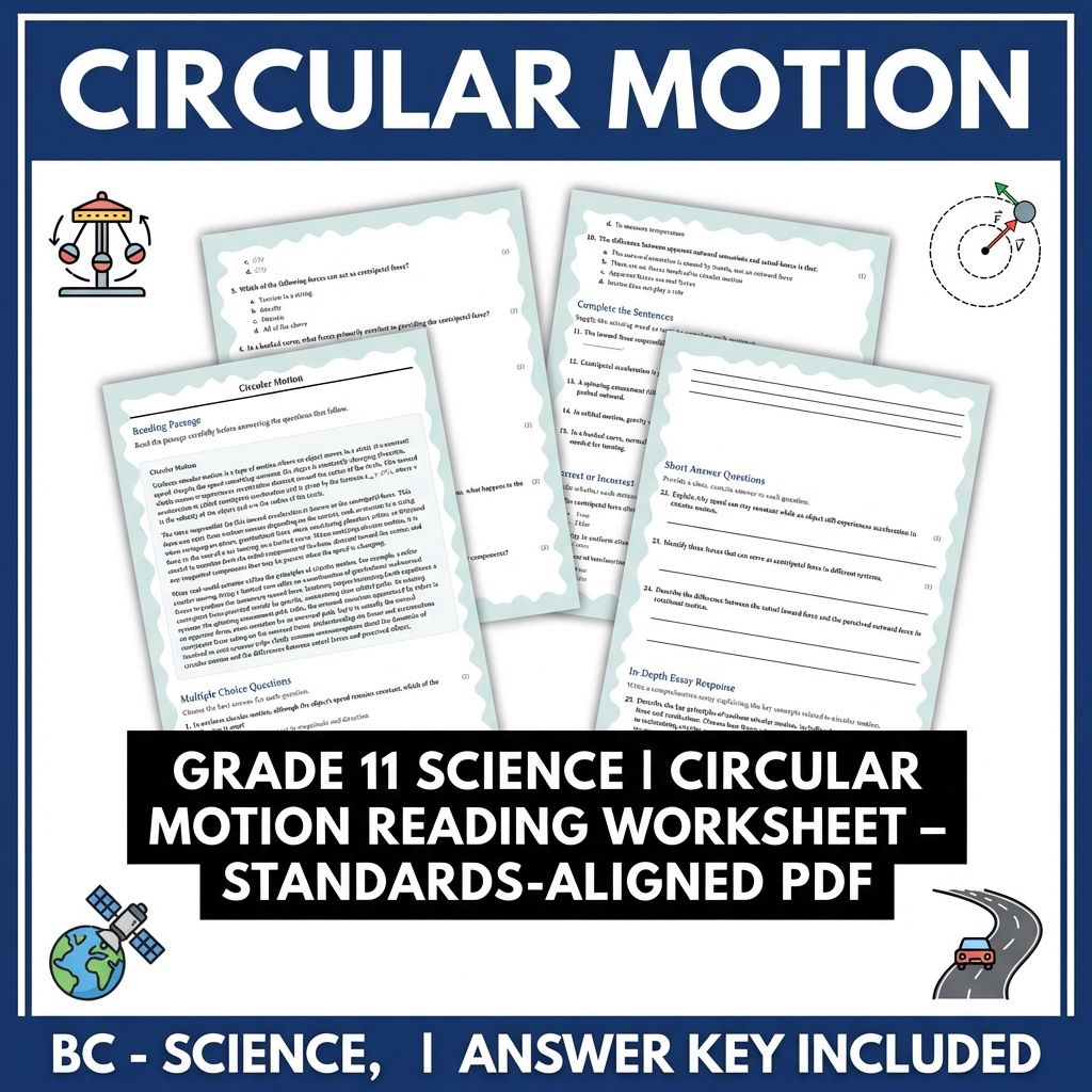 Grade 11 Science | Circular Motion Reading Worksheet – Standards-Aligned PDF