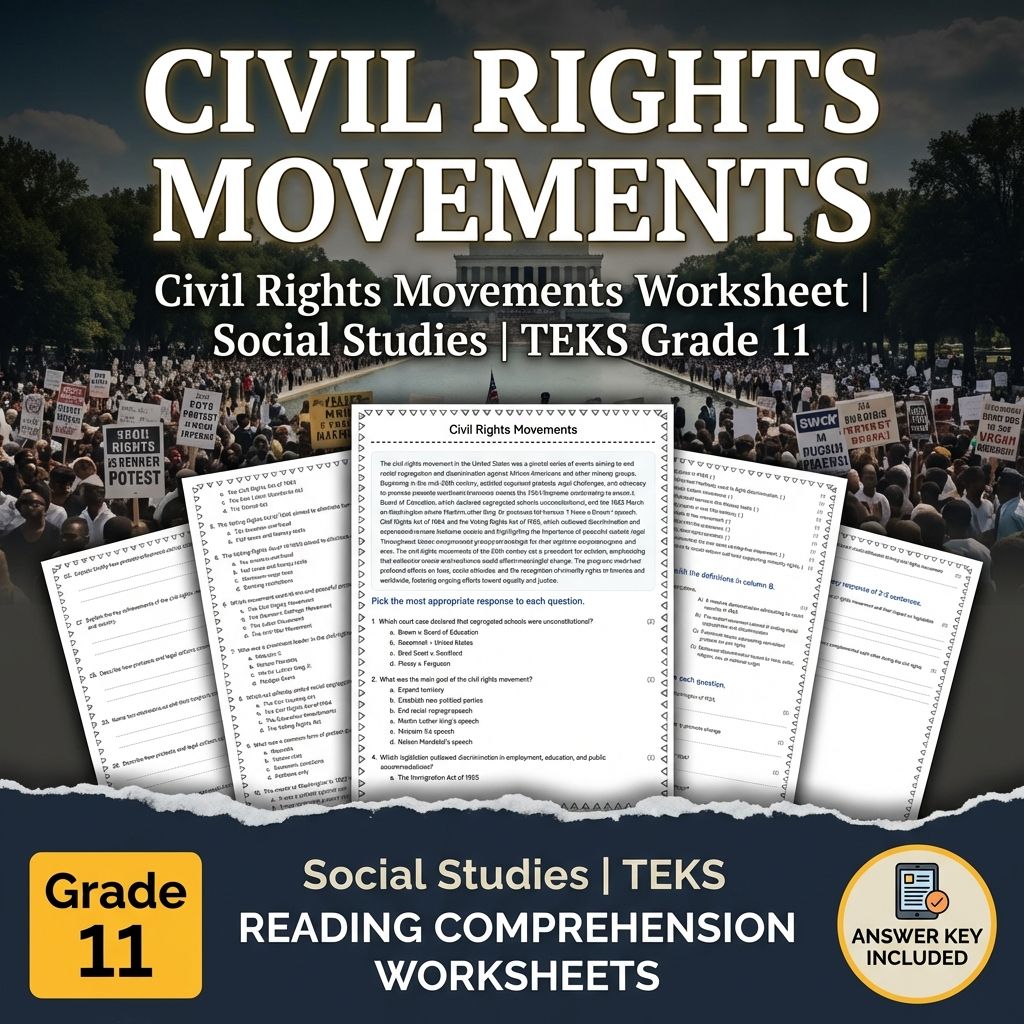 Civil Rights Movements Worksheet | Social Studies | TEKS Grade 11