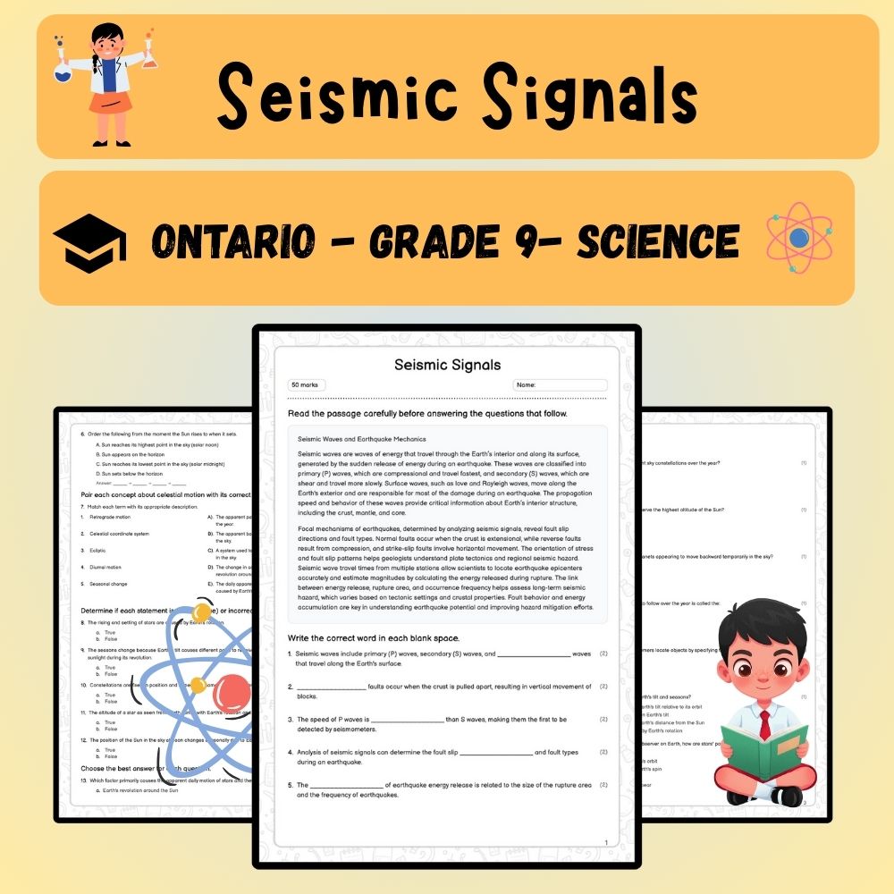 Grade 9 Science worksheet worksheet — Grade 9 Science | Seismic Signals Worksheet (Worksheet + Answer Key) – Ontario Stand…