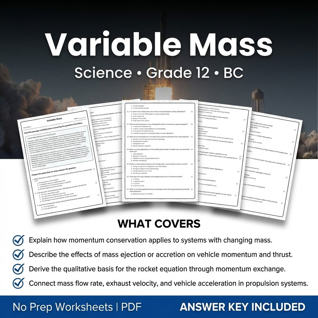 Variable Mass Worksheet for Grade 12 Science | PDF Answer Key & Rubric