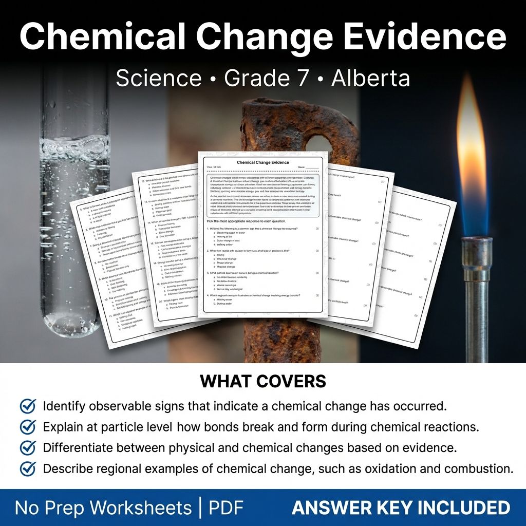Chemical Change Evidence Worksheet for Grade 7 Science | Alberta Standards