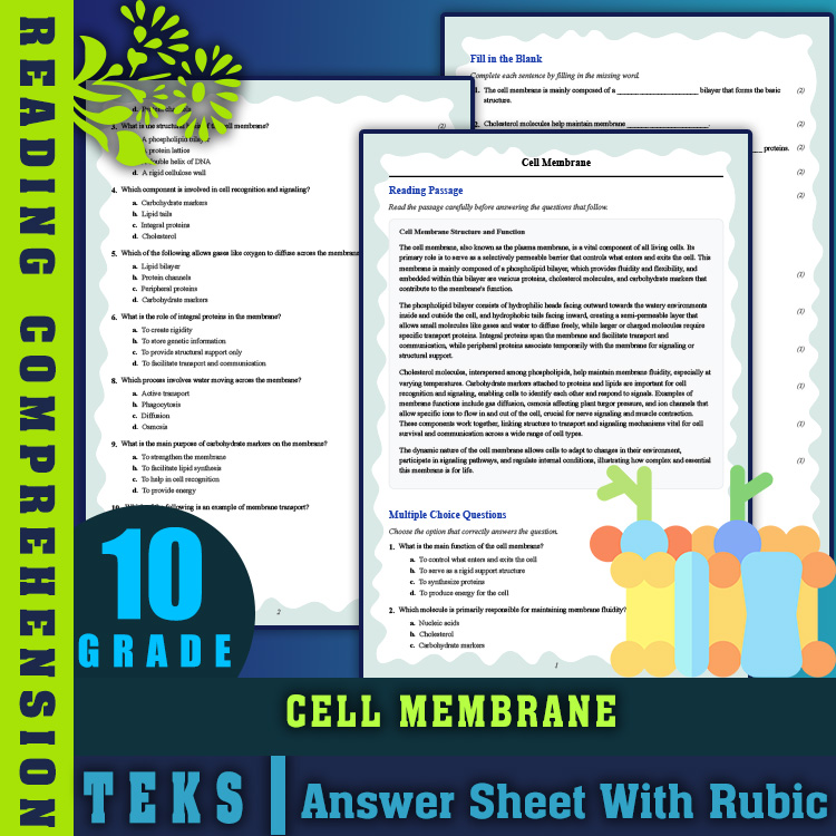 Grade 10 Science reading worksheets worksheet — Grade 10 Science | Cell Membrane Reading Worksheet (PDF + Rubric) — page 1