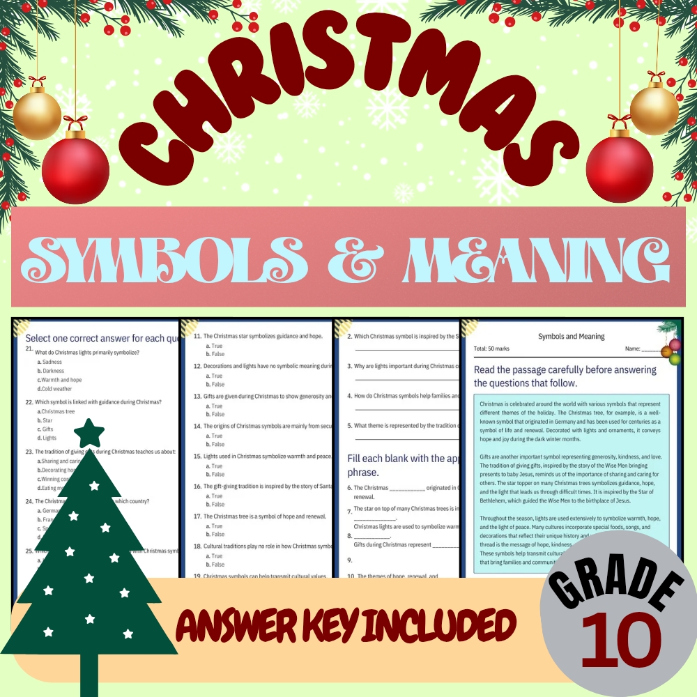 Grade 10 Seasonal Bundle – Christmas Traditions & Symbols (PDF + Answer Keys) — included worksheet 2
