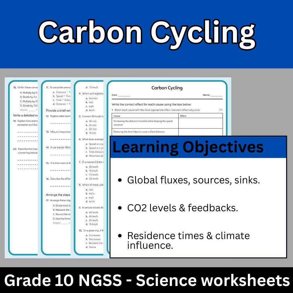 Grade 10 Science | Carbon Cycling Worksheet (NGSS Aligned) – Answer Key (PDF)