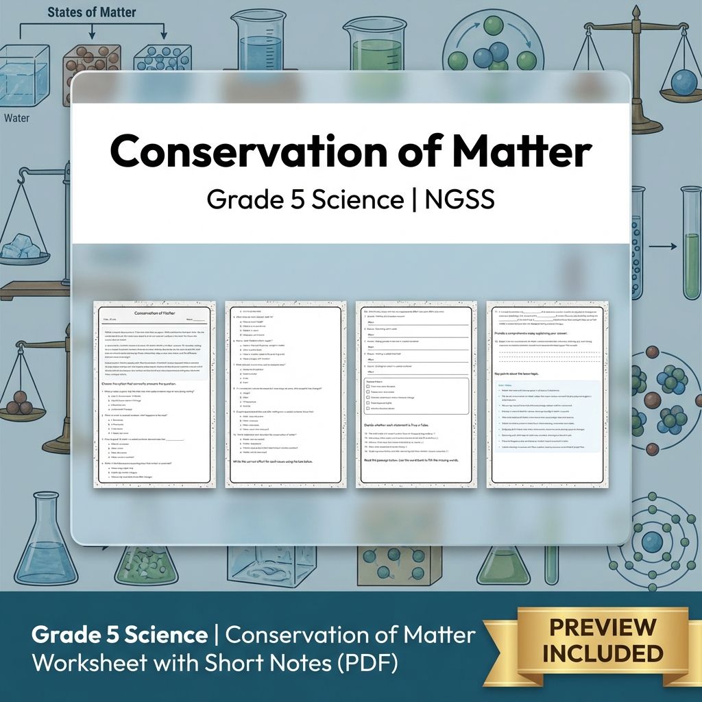 Grade 5 Science | Conservation of Matter Worksheet with Short Notes (PDF)