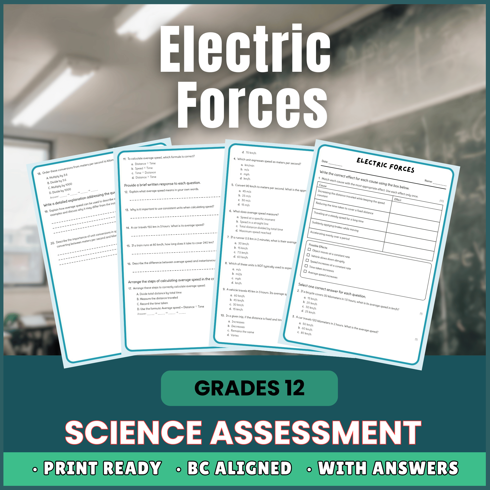 Grade 12 Science – Electric Forces Worksheet + Answer Key (BC Standards)