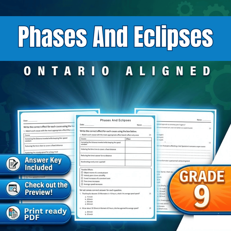 Grade 9 Science science 1 worksheet — Grade 9 Science | Phases and Eclipses Worksheet (Ontario Standards PDF)