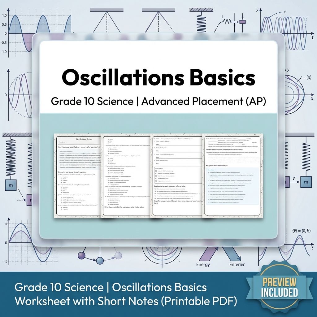 Grade 10 Science | Oscillations Basics Worksheet with Short Notes (PDF)