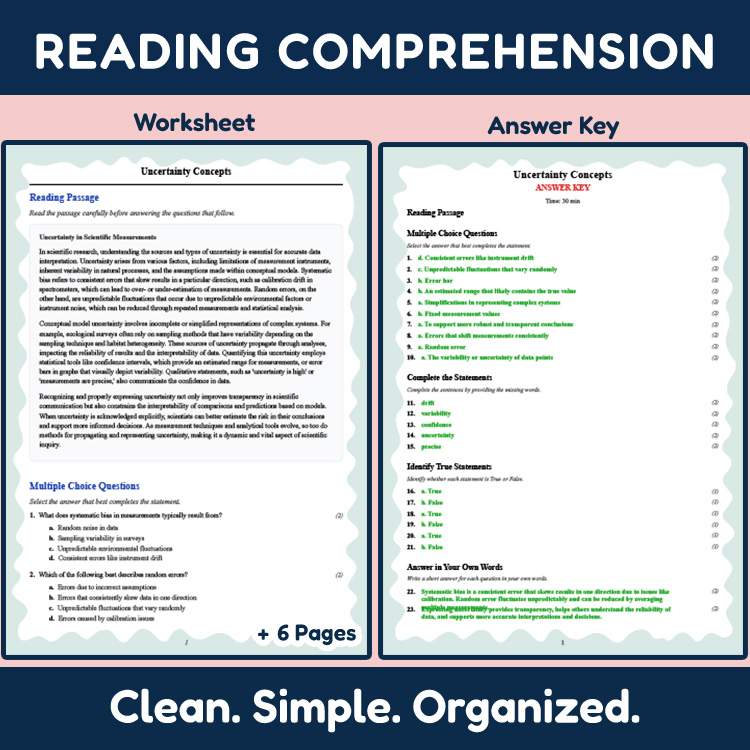 Grade 12 Science reading worksheets worksheet — 12th Grade Science | Uncertainty Concepts Reading Worksheet & Answer Key P…