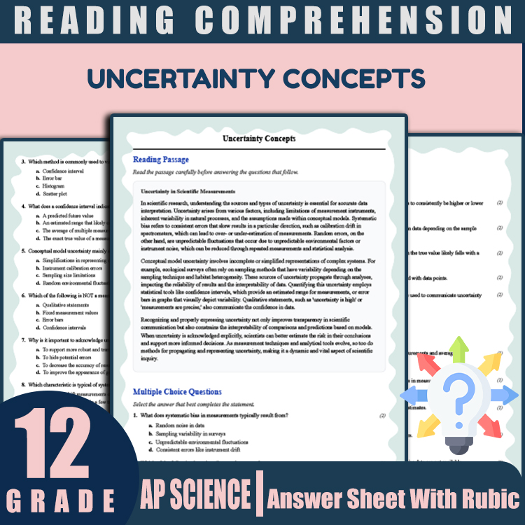 Grade 12 Science reading worksheets worksheet — 12th Grade Science | Uncertainty Concepts Reading Worksheet & Answer Key P…
