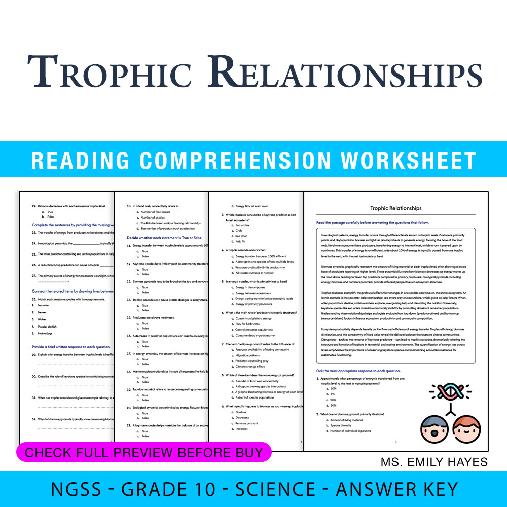 Grade 10 Science — worksheet — 10th Grade Science | Trophic Relationships Worksheet (PDF + Answer Key) — page 1