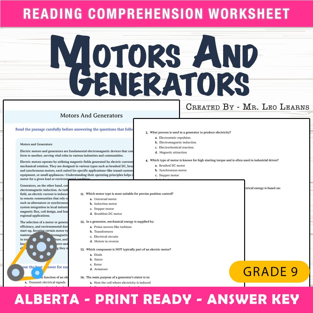 Grade 9 Science worksheet mcq paper worksheet — Grade 9 Science — Worksheet MCQ Paper for Mastering Motors And Generators…