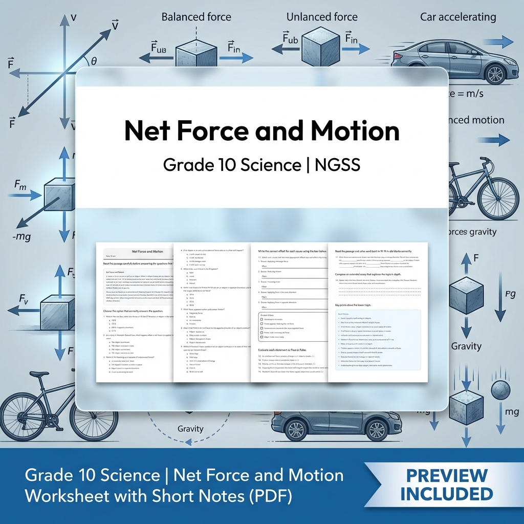 Grade 10 Science NGSS Unit | Motion & Forces Interactions Worksheet Bundle — included worksheet 2