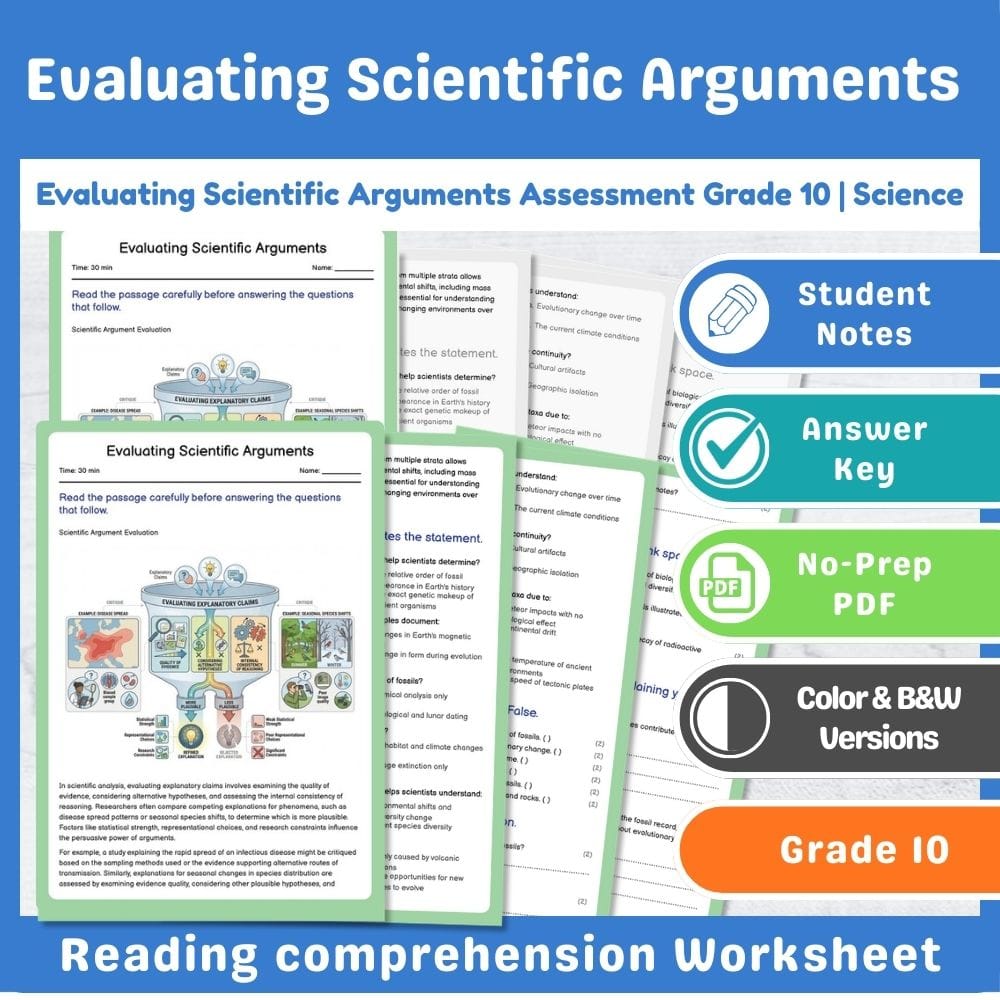 Grade 10 Science assessment worksheet — Evaluating Scientific Arguments Assessment Grade 10 | Science — page 1