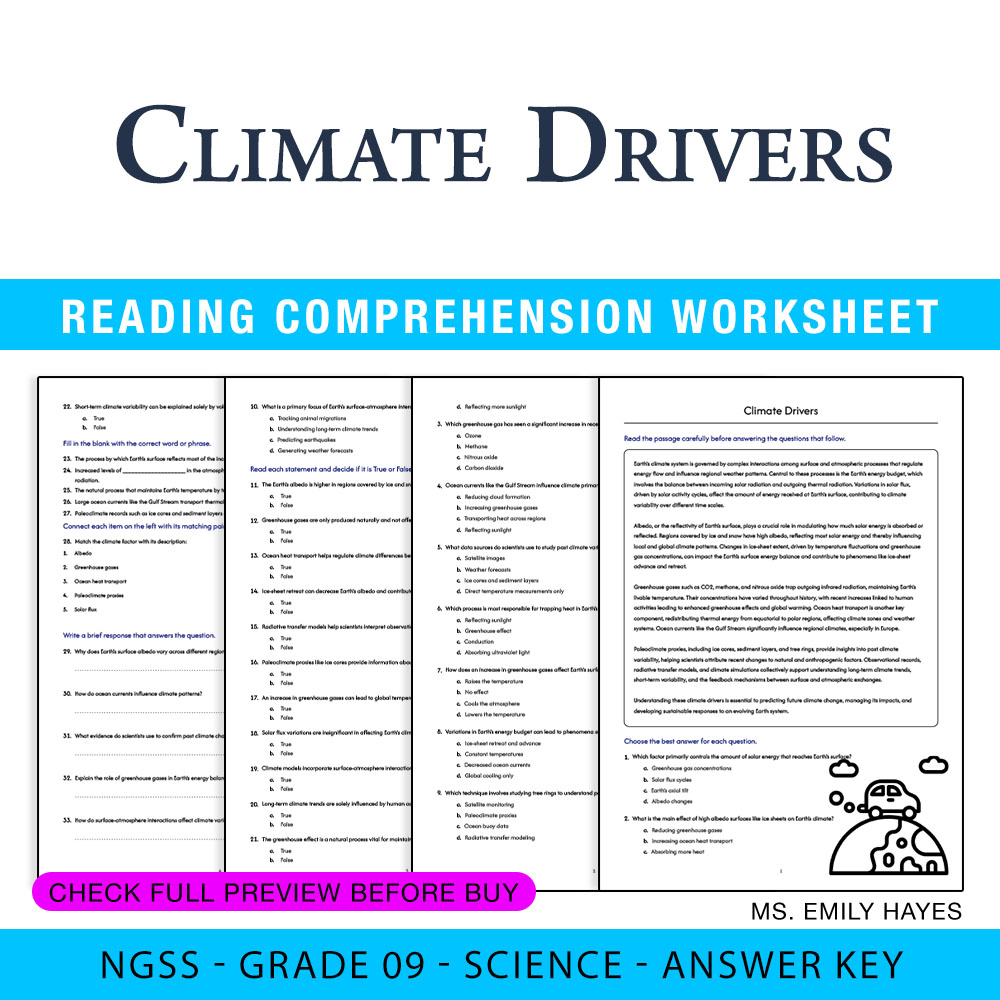 Grade 9 Science worksheet worksheet — 9th Grade Science | Climate Drivers Worksheet (PDF+ Answer Key) — page 1