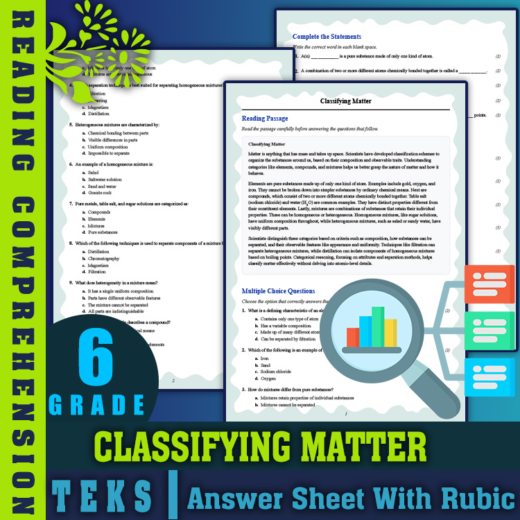 Grade 6 Science reading worksheets worksheet — 6th Grade Science Reading Worksheets | Classifying Matter TEKS Practice (PD…