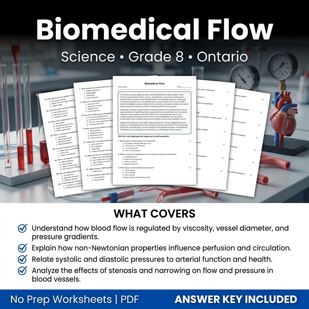 Biomedical Flow Worksheet for Grade 8 Science | Ontario Standards