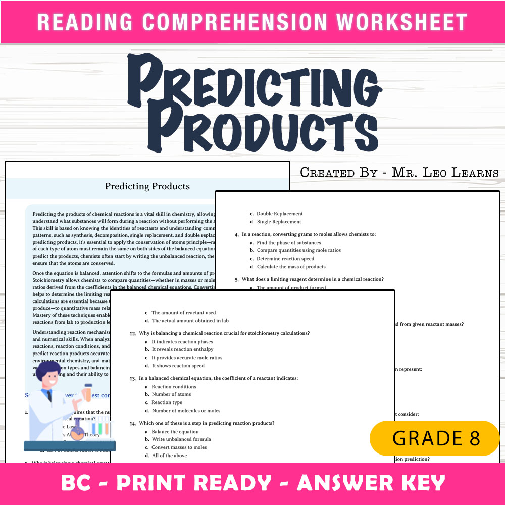 Grade 8 Science worksheet mcq paper worksheet — Grade 8 Science — Worksheet MCQ for Predicting Products — page 1