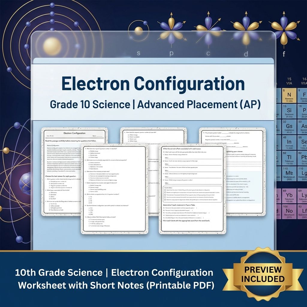 10th Grade Science | Electron Configuration Worksheet with Short Notes (PDF)