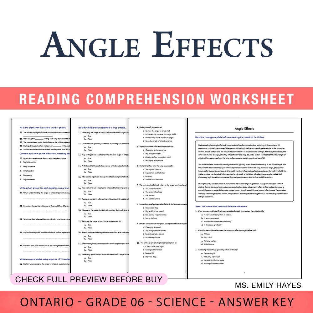Grade 6 Science worksheet worksheet — 6th Grade Science | Angle Effects Worksheet (PDF + Answer Key) — page 1